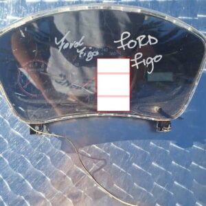 Front view of a car's speedometer and tachometer cluster with fuel and temperature gauges.Front view of a car'
