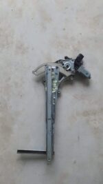Left front door window regulator mechanism viewed from the side, showing metal frame and cables.Left front doo
