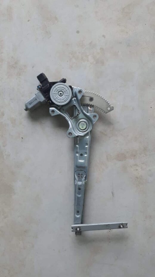 Left front window regulator mechanism for 2013 Isuzu KB, viewed from side angle.Left front window regulator me