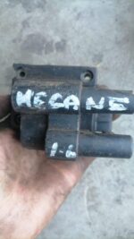 Front view of a used 1600 coil for Renault Megane showing connectors and labeled details.Front view of a used