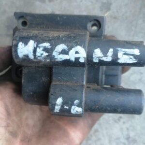 Front view of a used 1600 coil for Renault Megane showing connectors and labeled details.Front view of a used