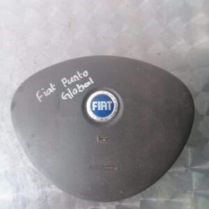 Front view of a Fiat Punto steering wheel airbag module, centered and clearly visible.Front view of a Fiat Pun