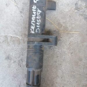 Front angled view of a black coil spring for a vehicle suspension system against a plain white background.Fron