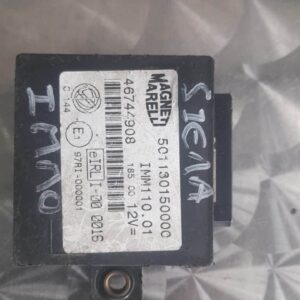 Front view of a black Fiat Siena immobilizer unit with wiring harness attached, shown as main product image.Fr