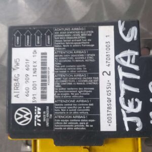Front view of a VW Jetta 5 airbag module, showing connector side and internal components clearly.Front view of