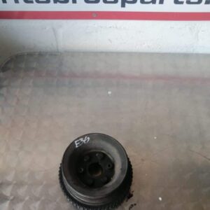 Front view of a crank pulley for BMW E36 318, clean metallic finish, featured main image.Front view of a crank