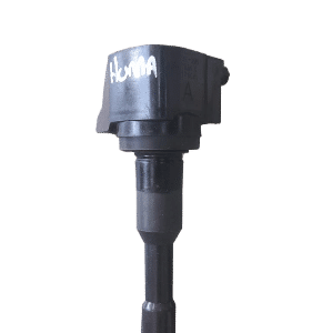 Used ignition coil for Honda Civic shown from an angled top view on a white background.Used ignition coil for