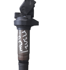 Front view of a black ignition coil for BMW/Mini, shown isolated on a white background.Front view of a black i