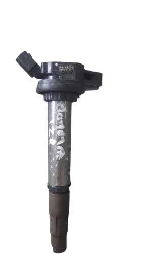 Toyota 1Zr Ignition Coil Front angle view of a black ignition coil for Toyota with mounting points visible.Front angle view of a black