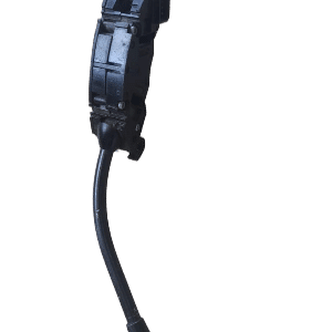 Front-facing view of a used combination switch with wiring harness and connector on a white background.Front-f