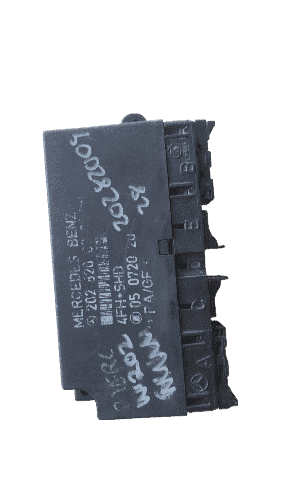 Mercedes W202 Module Front-facing view of a rectangular automotive control module for Mercedes W202, shown on a clean white backgro