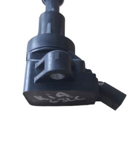 Front angled view of a new ignition coil designed for Kia Picanto G3LA model.Front angled view of a new igniti