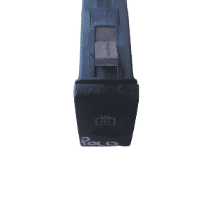 Front-facing demister switch with clear icon for VW Polo, shown on white background.Front-facing demister swit