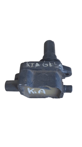 Kia Ignition Coil Front angle view of a new ignition coil for Kia vehicles isolated on white background.Front angle view of a ne