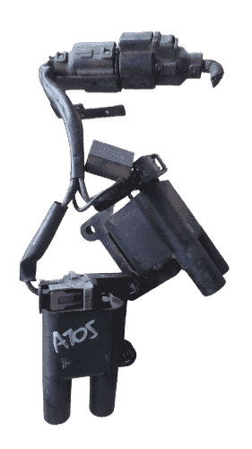 Hyundai Atos Ignition Coil Pack Front angled view of a black ignition coil pack designed for Hyundai Atos, shown isolated on a white backgroun