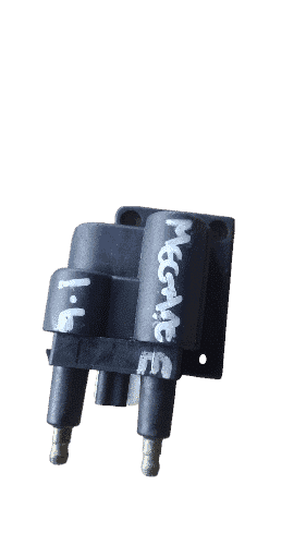 Renault Megane 1.6 16V Ignition Coil Used ignition coil for Renault Megane 1.6 16V, front view showing electrical connectors and coil body.Used ign