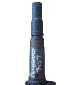 Front-facing ignition coil for Peugeot 207 displayed on white background, showing coil and connector details.F