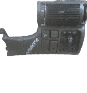Front view of a black headlight switch and cover for a 1995 Opel Kadette displayed on white background.Front v