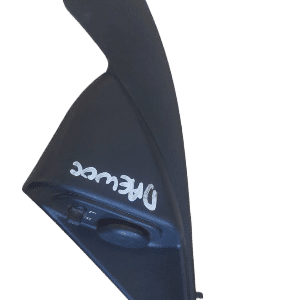 Front-angled view of a black car door mirror switch with rocker button on a white background.Front-angled view