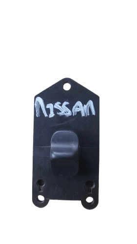 Nissan Window Switch Front-facing view of a Nissan window switch auto part on a white background.Front-facing view of a Nissan wind