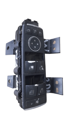 Mercedes W204 Main Window Switch Front view of a clean Mercedes W204 driver side main window switch assembly on a white backgroundFront view of