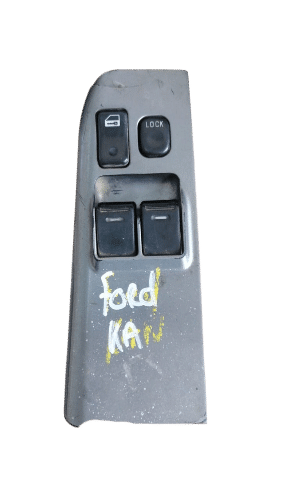Ford Ka Main Window Switch Front-facing view of a main window switch for Ford Ka in used condition on a white background.Front-facing vie