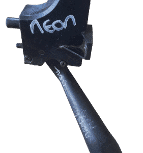 Front angled view of a new Chrysler Neon combination switch stalk showing buttons and lever details.Front angl