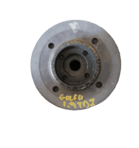 Front view of a VW Golf 1.9Tdi crank pulley showing detailed grooves and central mounting hole.Front view of a