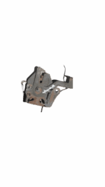 Front view of a Kia Shuma bonnet lock showing latch mechanism and mounting points, clean and intact.Front view