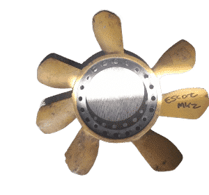 Front-facing view of a new Ford Escort MK2 radiator fan blade showing all blades and mounting hub clearly.Fron