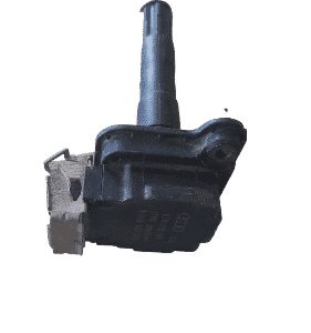 Front-facing 3-pin ignition coil for 1.8T engines, used condition, clean with visible wiring and connectors.Fr