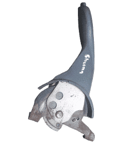 Front angle view of a new hand brake lever for Kia Shuma 2, showing mounting base and lever handle.Front angle