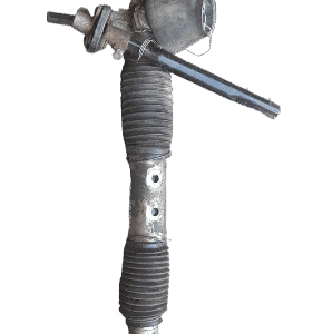 Front-facing view of a new Opel Astra steering rack assembly showing the housing and mounting points.Front-fac