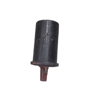 Front-facing view of a used round ignition coil showing electrical connector and mounting points.Front-facing