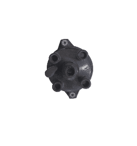 Top view of a new 4-cylinder ignition distributor cap showing four brass terminals and central contact point.T