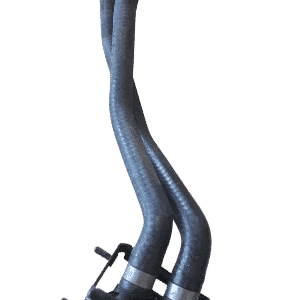 Front view of a new heater valve for Mercedes W210 E320 showing inlet and outlet ports with mounting bracket.F