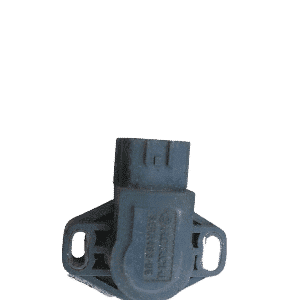 Front view of a new throttle position sensor with electrical connector and mounting holes visible.Front view o