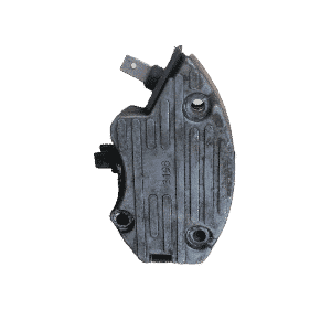 Used alternator voltage regulator viewed from the top showing electrical connectors and mounting points.Used a