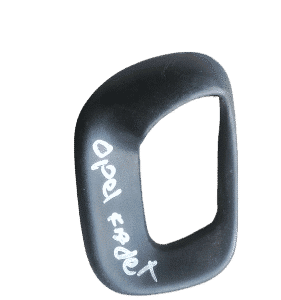 Front-facing view of a grey plastic inner door handle surround for Opel Kadette, isolated on white.Front-facin