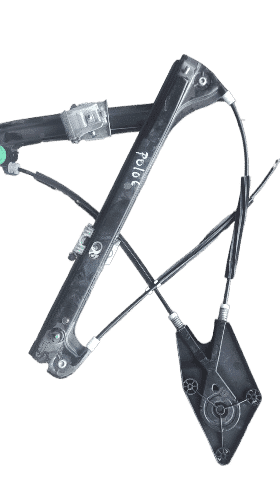 Vw Polo 6 Window Mechanism Used window mechanism for VW Polo 6 shown from front angle with attached motor and wiring visibleUsed window m