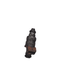 Close-up of a new fuel injector viewed from the side on a white background.Close-up of a new fuel injector vie