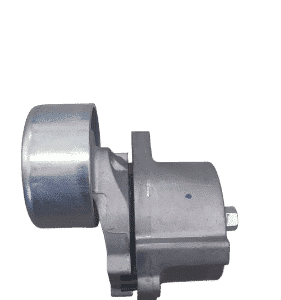 Used tensioner pulley angled front-left showing mounting bracket and bearing area on white background.Used ten