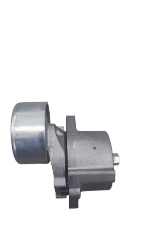 Tensioner Pulley Used tensioner pulley angled front-left showing mounting bracket and bearing area on white background.Used ten