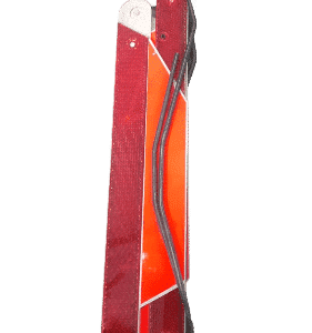 Red reflective triangular hazard warning sign viewed front-on on white background.Red reflective triangular ha