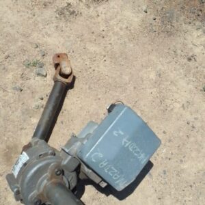 Front view of a used electric steering column for Mazda 2, showing the main shaft and mounting points.Front vi
