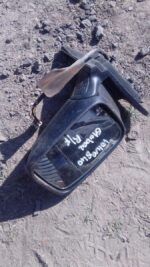 Right side exterior mirror for Volvo S40 viewed front-on, used condition.Right side exterior mirror for Volvo
