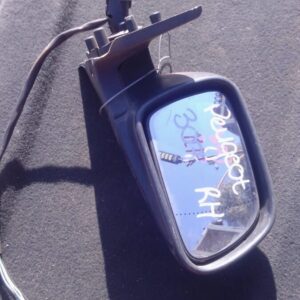 Right side car door mirror for Peugeot 307, viewed from front angle, used condition.Right side car door mirror