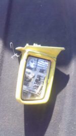 Right side car mirror for Opel Kadett, used condition, shown from an angled front view.Right side car mirror f