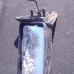 Left side car mirror for Nissan Skyline shown from front angle, used condition with visible wear.Left side car