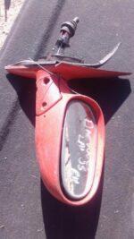 Right side mirror for 1998 Daewoo Lanos, used condition, shown from angled front view with mounting bracket.Ri